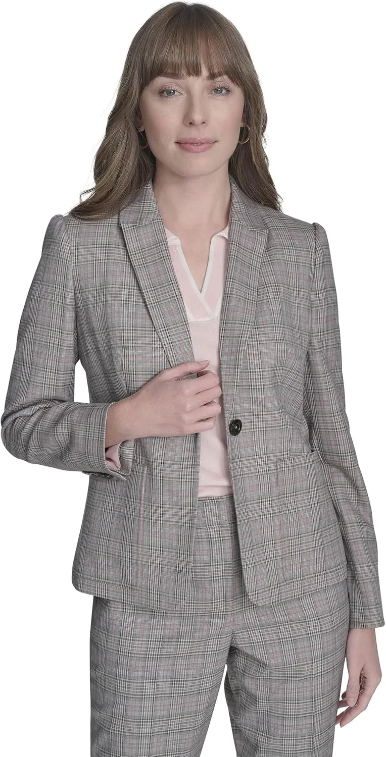 Tommy Hilfiger Women's Puff Sleeve Plaid Blazer Sportswear Jackets