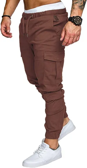 Track Pants Men, Designer Pants Yoga Pant Cargo Work Pants for Men Chinos Pants Men Slim Fit Casual Multi Pocket Trousers Sports Drawstring Trousers Black Jogger Pants (2-Coffee,Xx-Large)