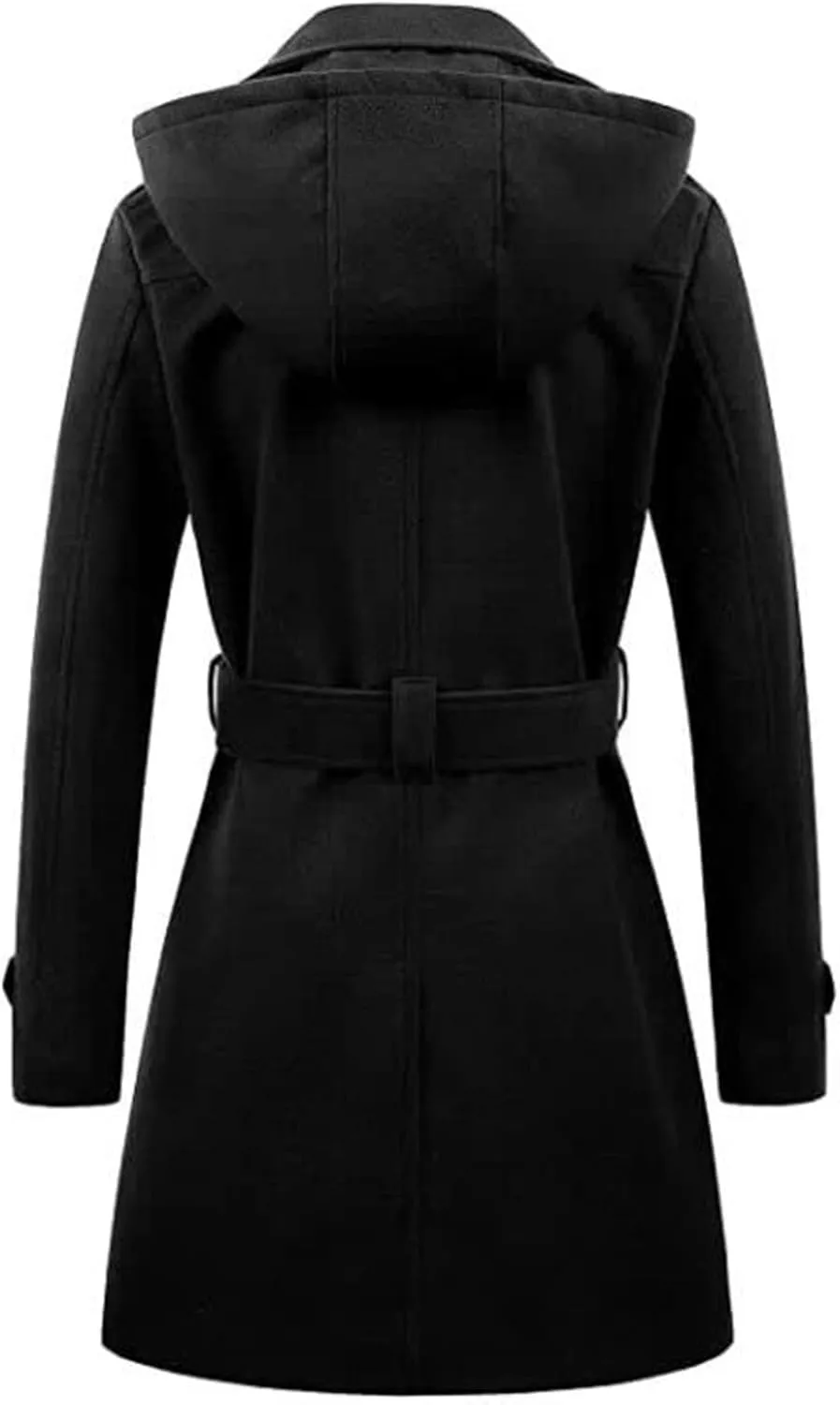 Trench Coat for Women Classic Lapel Collar Double Breasted Pea Coats Mid Length Winter Warm Wool Coats with Hood