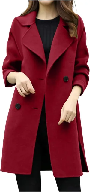 Trench Coat for Women Winter Wool Blend Pea Coats Mid Length Notched Collar Double Breasted Overcoat Jackets