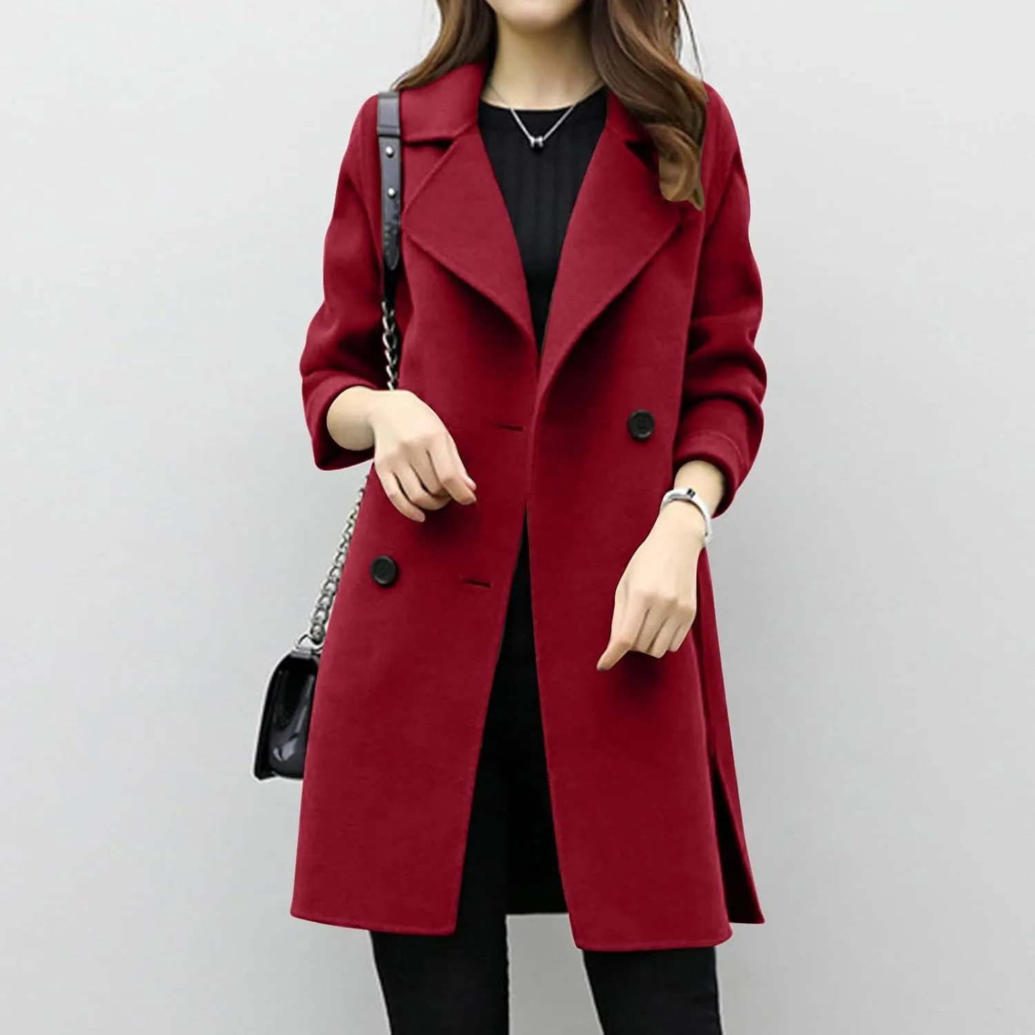 Trench Coat for Women Winter Wool Blend Pea Coats Mid Length Notched Collar Double Breasted Overcoat Jackets