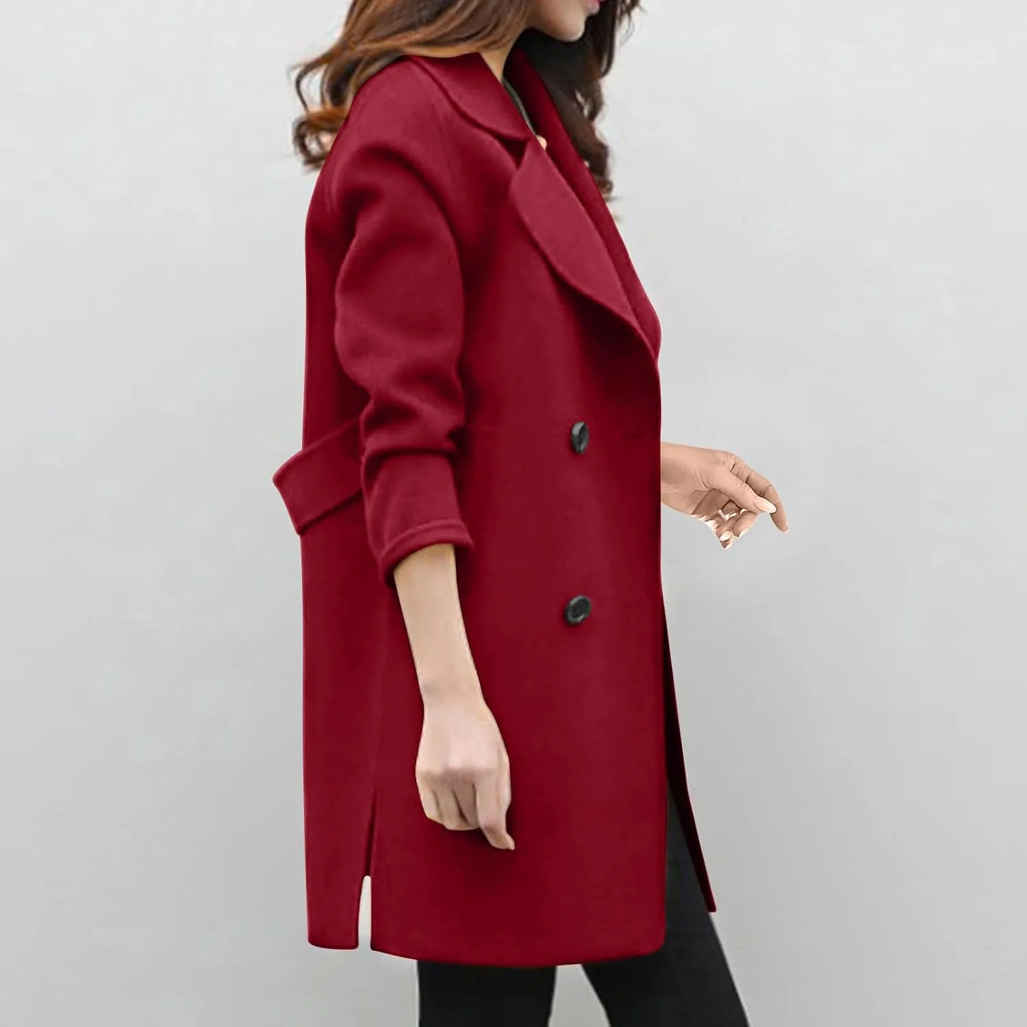 Trench Coat for Women Winter Wool Blend Pea Coats Mid Length Notched Collar Double Breasted Overcoat Jackets