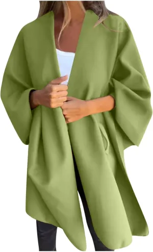 Trench Coat Women Oversized Cardigans V Neck Bat Sleeve Jackets Solid Color Fall Pea Coats Windproof Overcoat