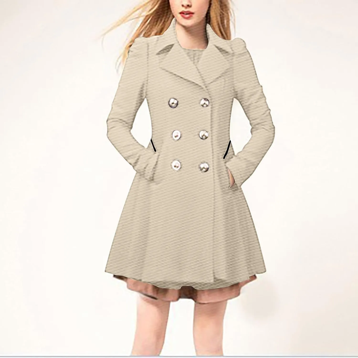 Trench Coats for Women 2024 Notched Lapel Collar Doubel-Breasted Dress Coats Fall Winter Wool Blend Pea Coat Jackets