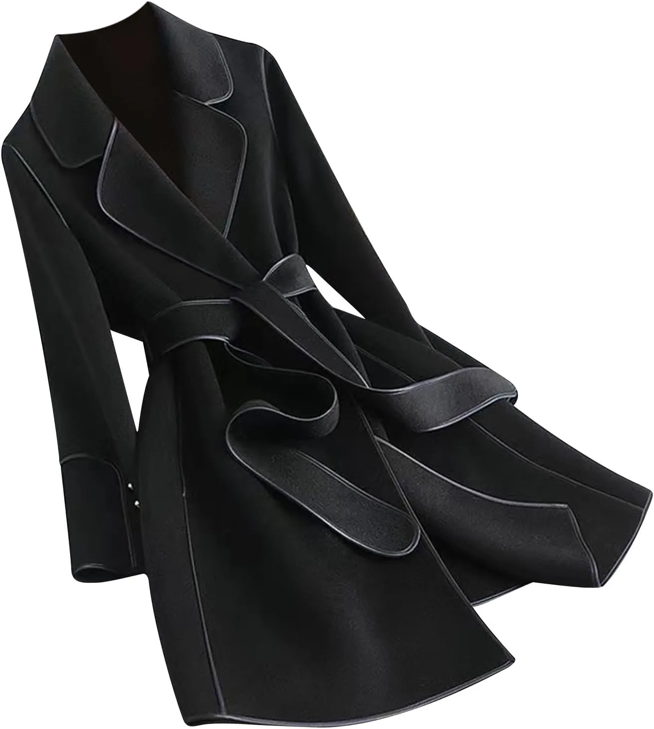 Trench Coats for Women 2024 Winter Warm Wool Blend Overcoats Double Breasted Notch Lapel Pea Coat with Belts