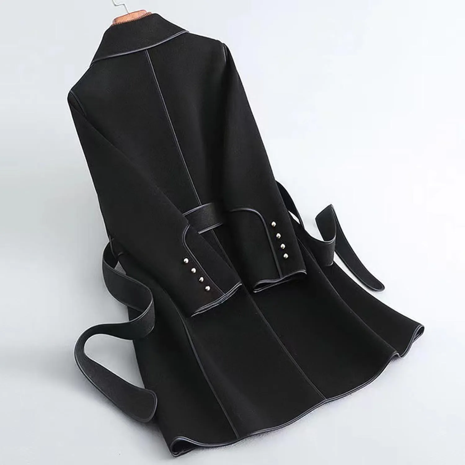 Trench Coats for Women 2024 Winter Warm Wool Blend Overcoats Double Breasted Notch Lapel Pea Coat with Belts