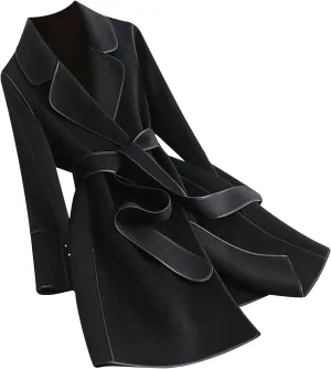 Trench Coats for Women 2024 Winter Warm Wool Blend Overcoats Double Breasted Notch Lapel Pea Coat with Belts