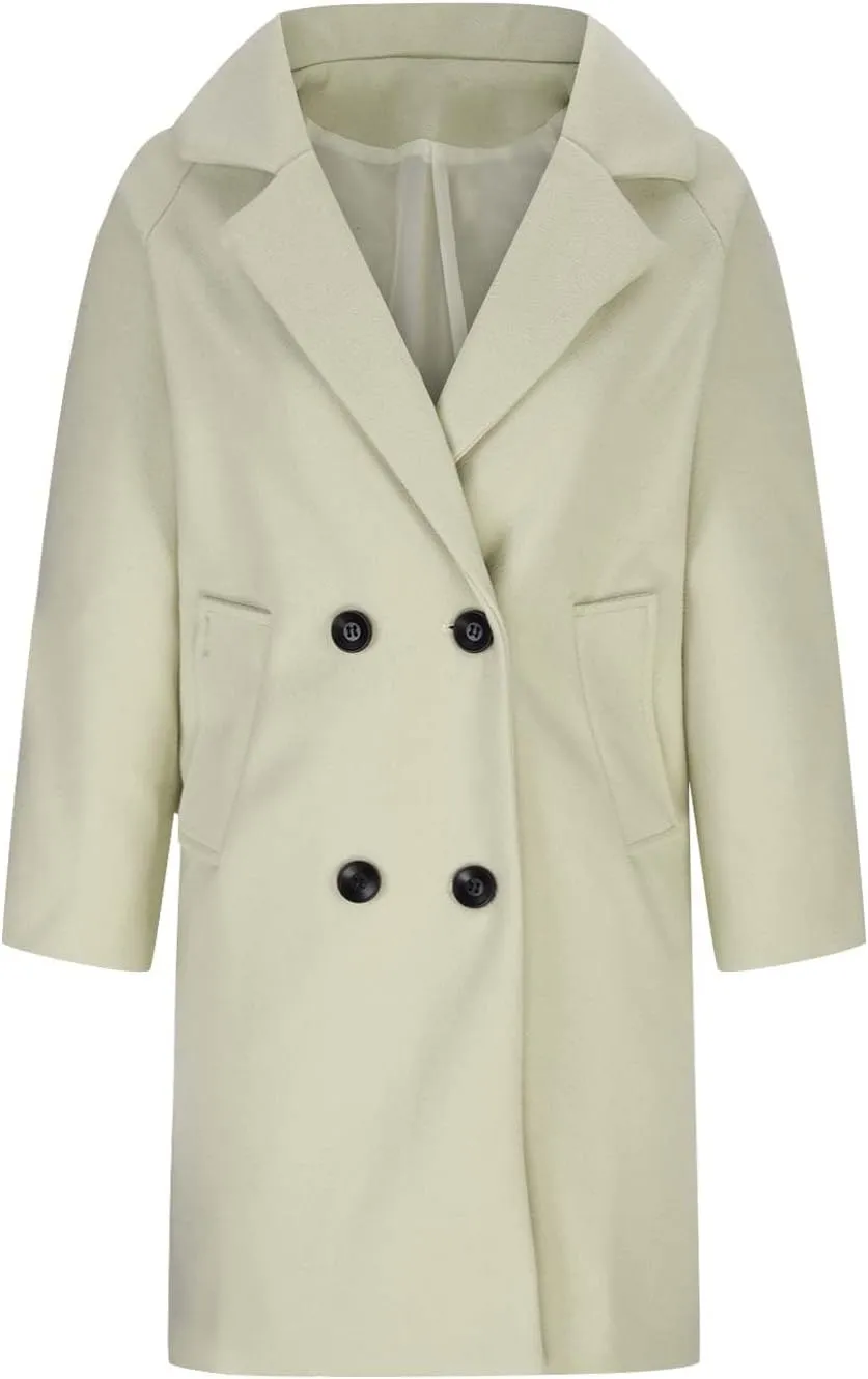 Trench Coats for Women Casual Double Breasted Notched Lapel Wool Coats Winter Warm Oversized Long Pea Coat Jackets