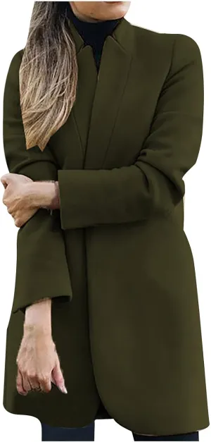 Trench Coats for Women Casual Stand Collar Double Breasted Wool Coats Oversized Warm Winter Long Pea Coat Jackets