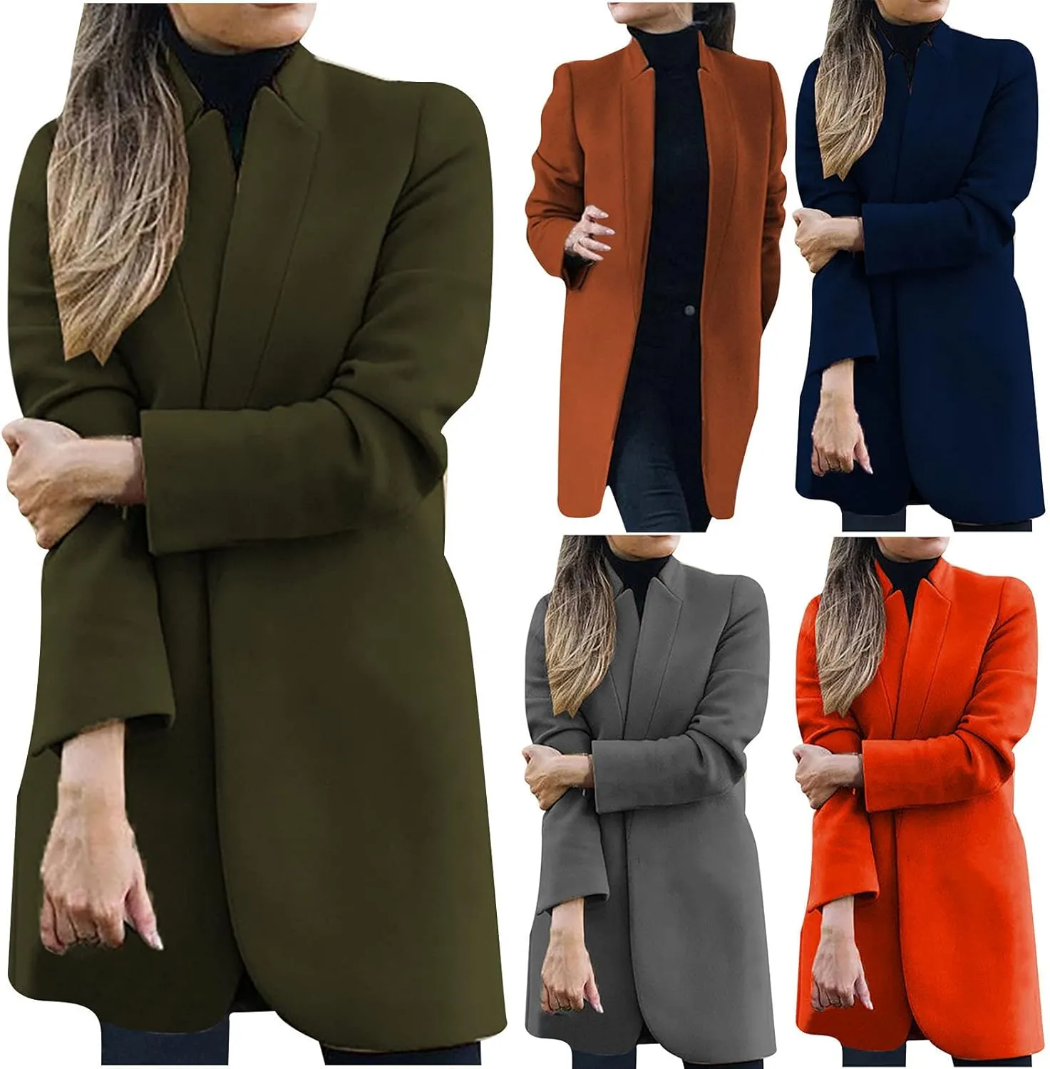 Trench Coats for Women Casual Stand Collar Double Breasted Wool Coats Oversized Warm Winter Long Pea Coat Jackets