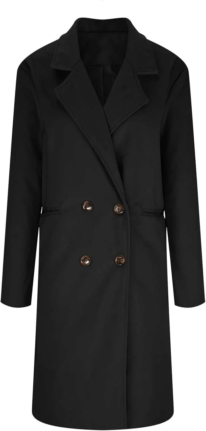 Trench Coats for Women Double Breasted Wool Blend Pea Coats Notched Lapel Collar Business Casual Long Jackets