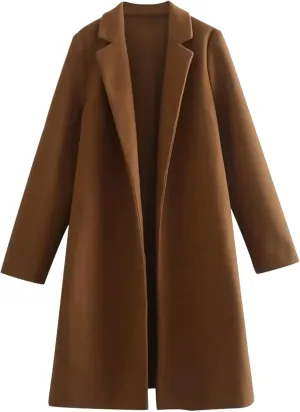 Trench Coats for Women, Elegant Mid Long Windproof Coat Winter Slim Jackets Windbreaker Solid Outerwear 2024