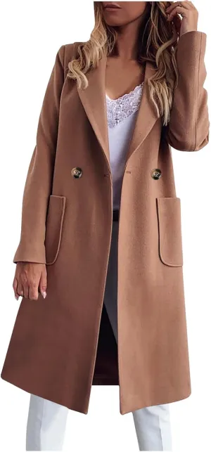 Trench Coats for Women, Mid Long Windproof Coat Single Breasted Winter Slim Fit Jacket Solid Windbreaker Outerwear