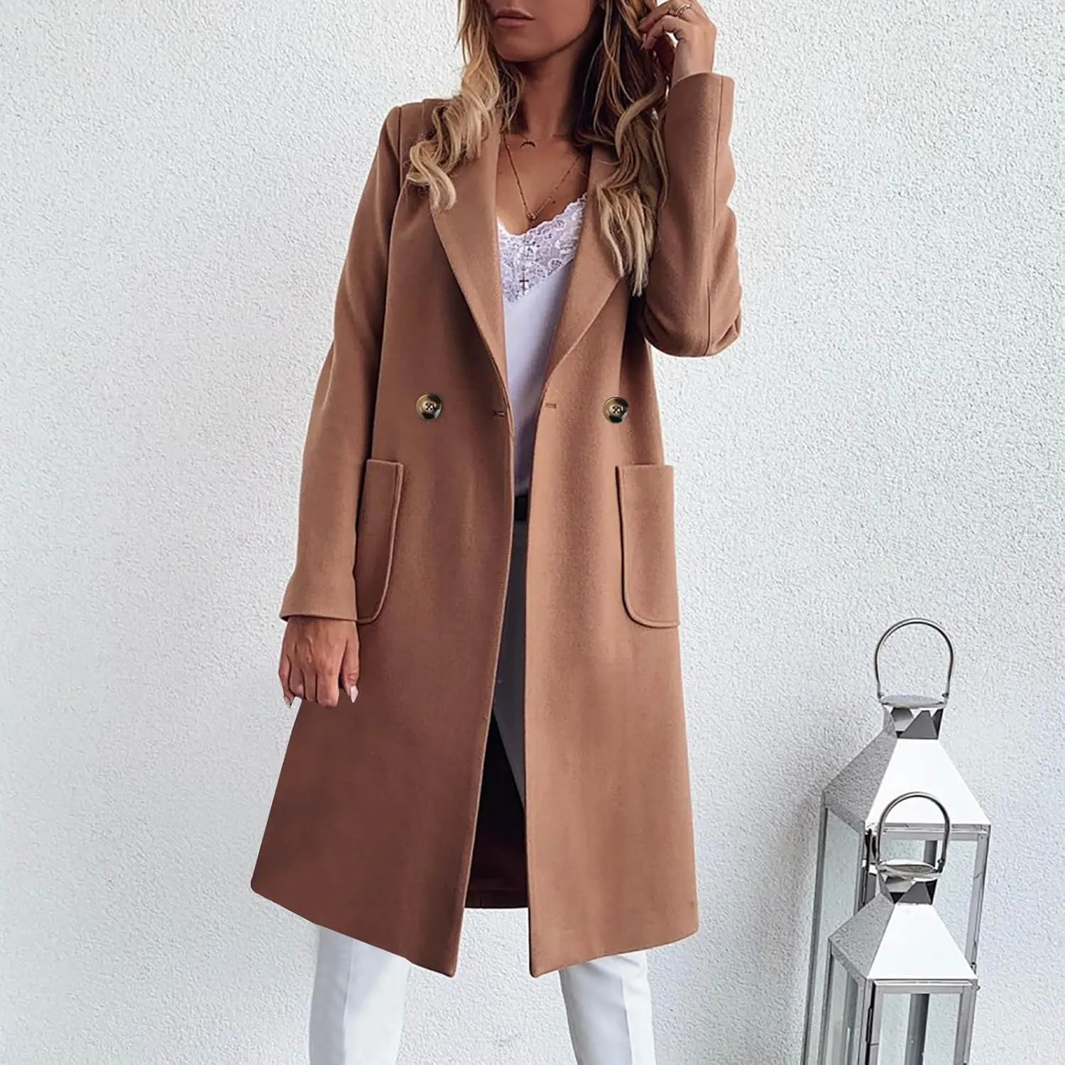 Trench Coats for Women, Mid Long Windproof Coat Single Breasted Winter Slim Fit Jacket Solid Windbreaker Outerwear