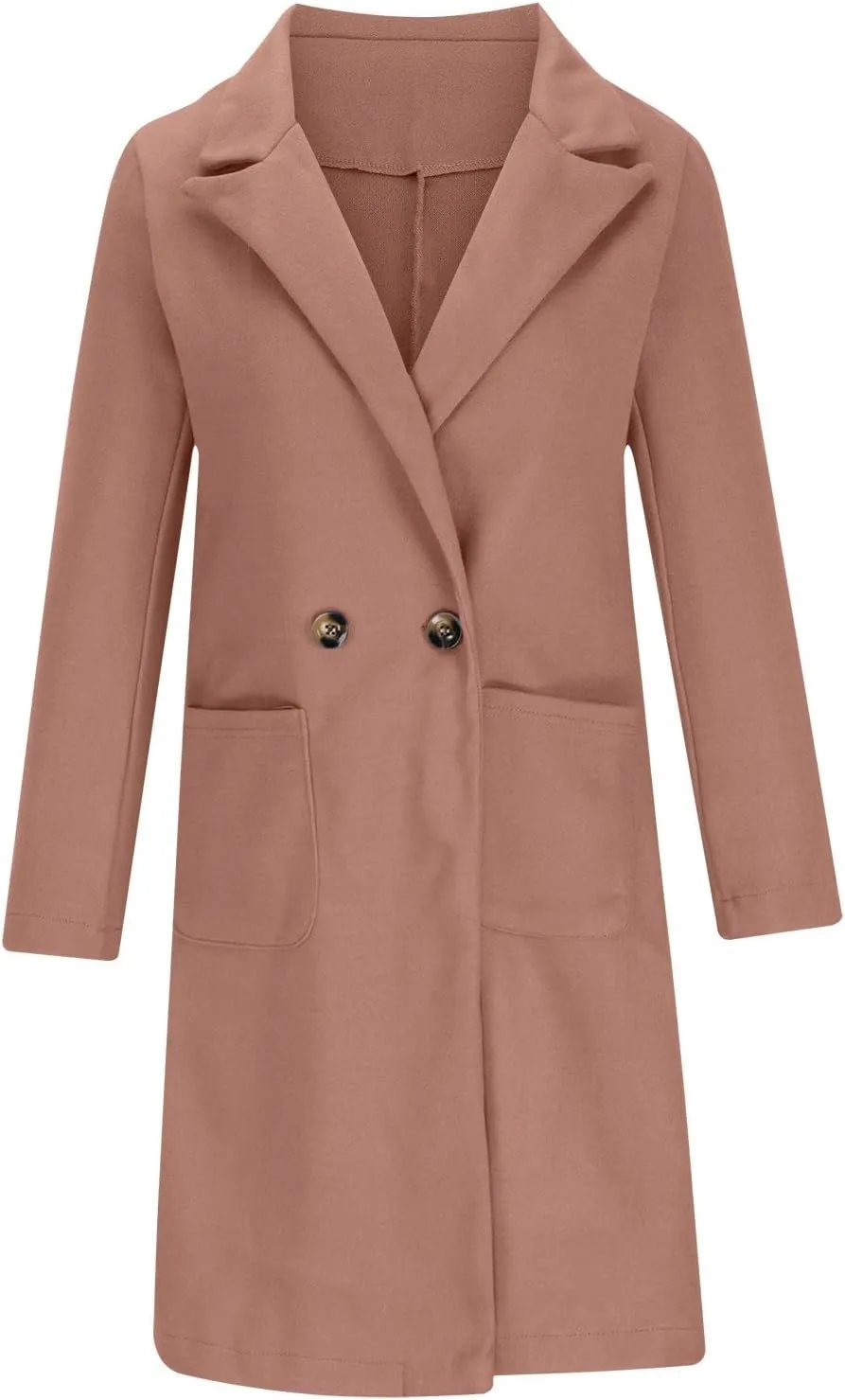 Trench Coats for Women, Mid Long Windproof Coat Single Breasted Winter Slim Fit Jacket Solid Windbreaker Outerwear