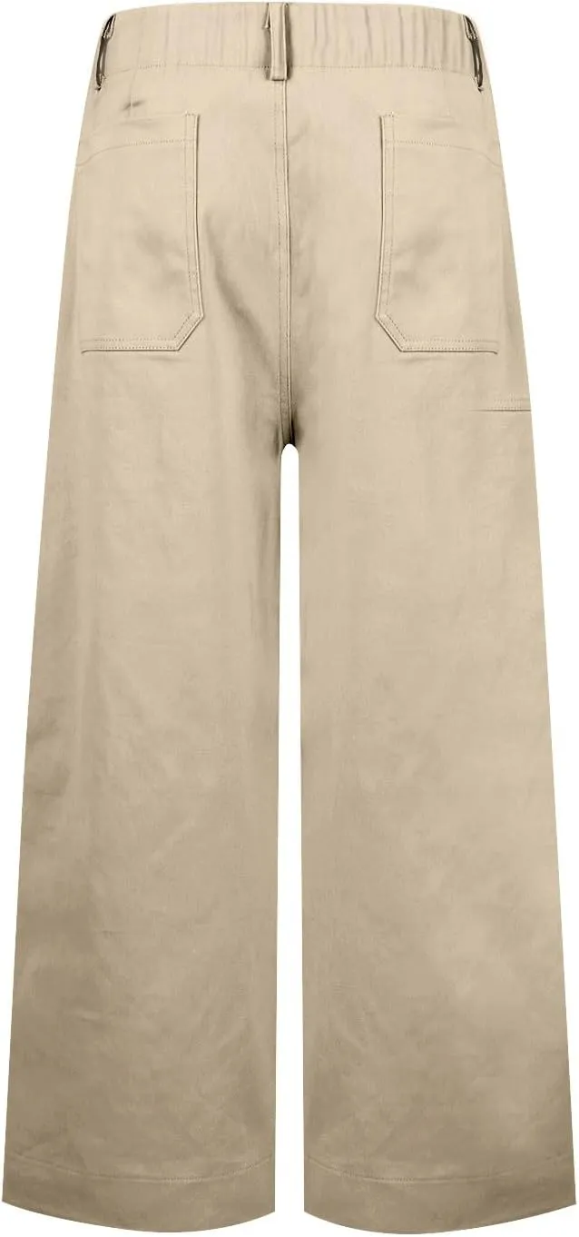 Twill Stretch Cropped Wide Leg Pants for Women Business Casual High Waist Chino Pants Office Work Ankle Jeans w/Pocket