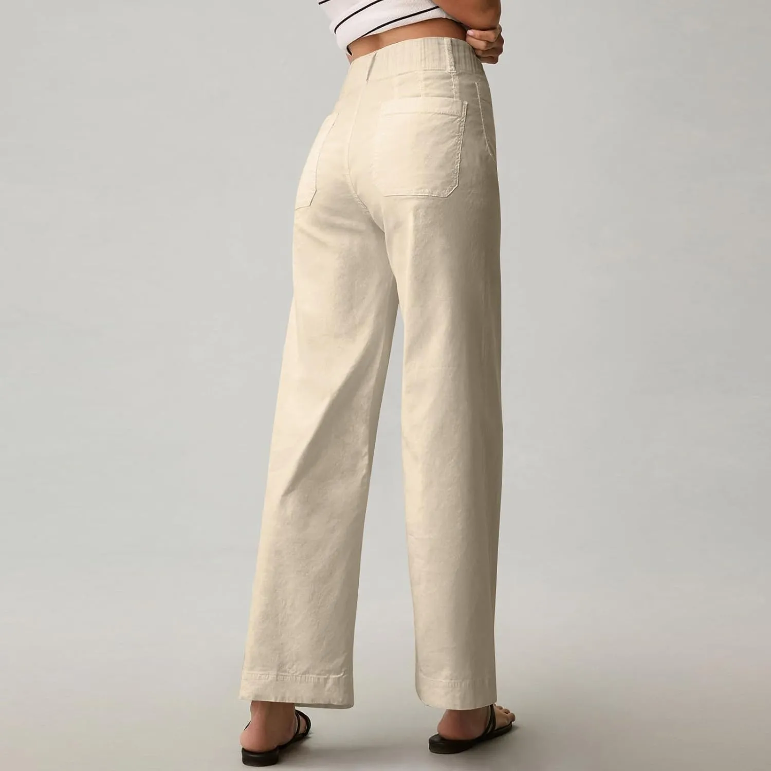 Twill Stretch Cropped Wide Leg Pants for Women Business Casual High Waist Chino Pants Office Work Ankle Jeans w/Pocket