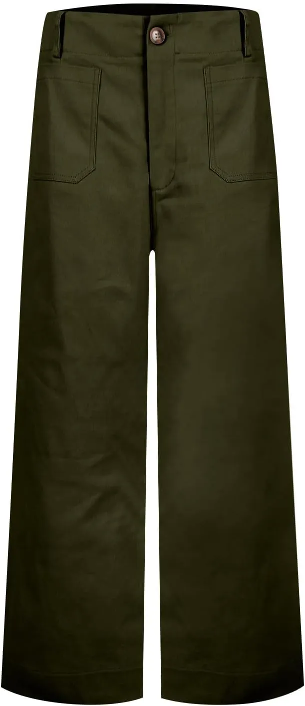 Twill Stretch Cropped Wide Leg Pants for Women Business Casual High Waist Chino Pants Office Work Ankle Jeans w/Pocket