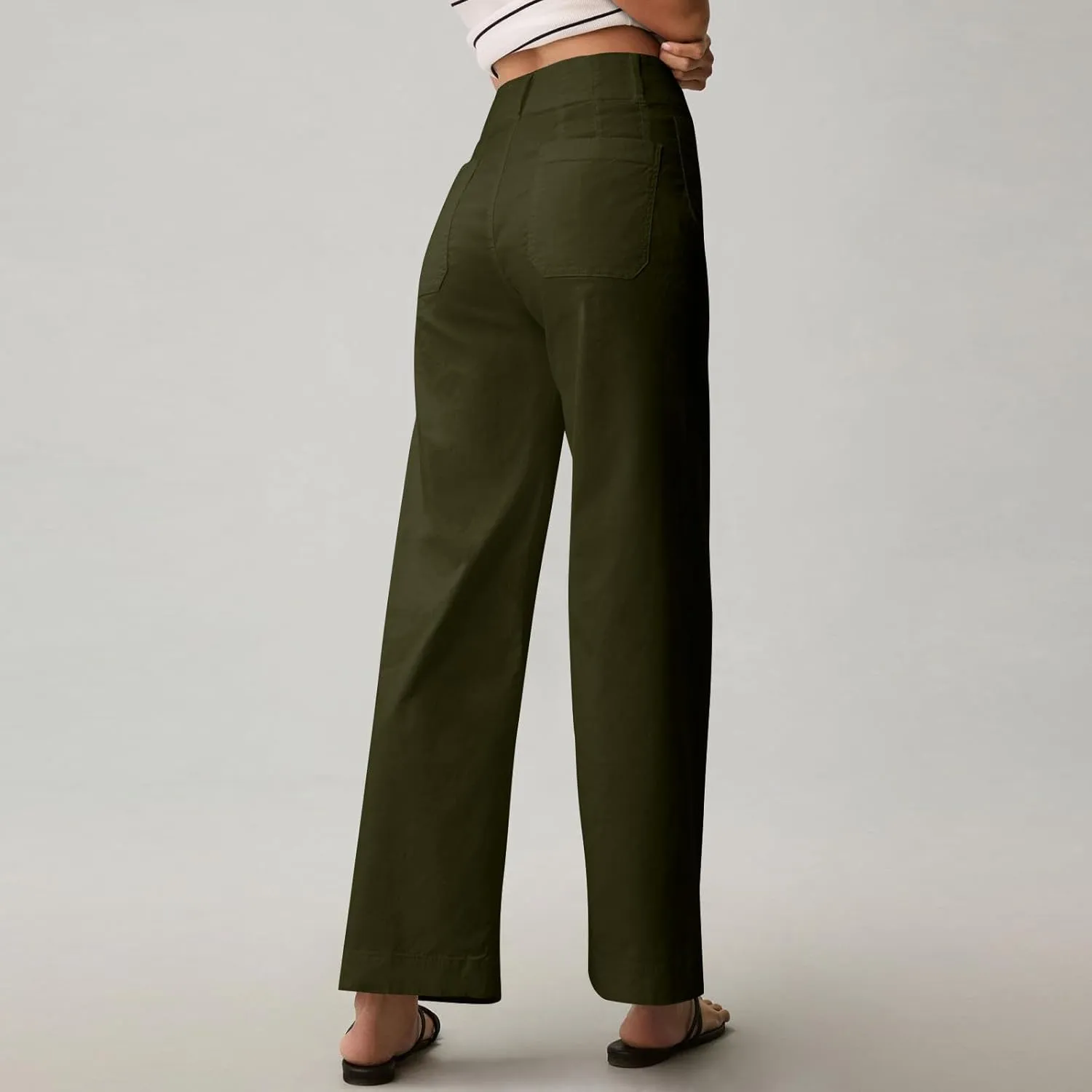 Twill Stretch Cropped Wide Leg Pants for Women Business Casual High Waist Chino Pants Office Work Ankle Jeans w/Pocket