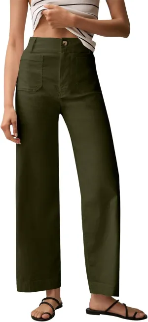 Twill Stretch Cropped Wide Leg Pants for Women Business Casual High Waist Chino Pants Office Work Ankle Jeans w/Pocket