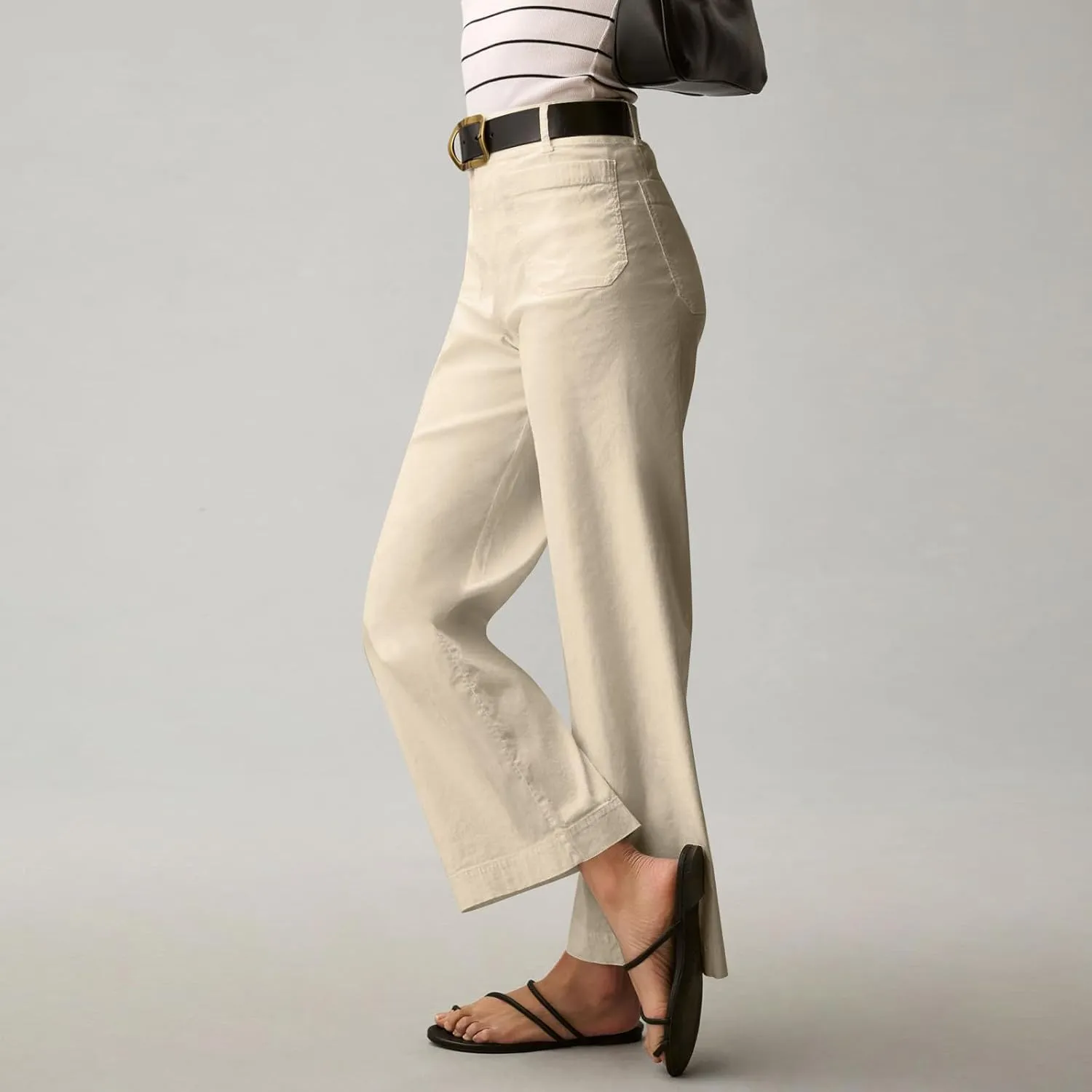 Twill Stretch Cropped Wide Leg Pants for Women Business Casual High Waist Chino Pants Office Work Ankle Jeans w/Pocket