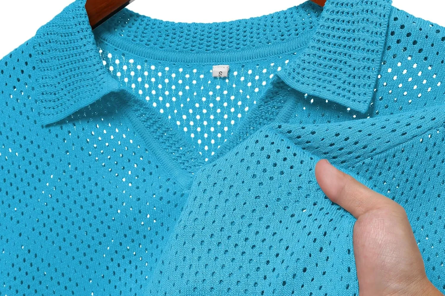 URRU Mens Knit Polo Shirt Short Sleeve Hollow Out Shirt Texture Knitted Polo Shirts for Men