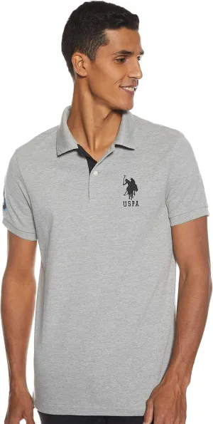 U.S. Polo Assn. Men's Short-Sleeve Polo Shirt with Applique, Casual Summer Slim Fit Polo Shirt with Contrast Color