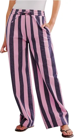 Vertical Striped Wide Leg Pants Womens Vintage High Waist Loungewear Pant Fashion Casual Loose Fit Pocketed Trousers