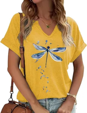 Vintage Flowers V Neck Shirt for Women Boho Floral Wildflowers Graphic Tee Casual Cottagecore Summer T Shirt