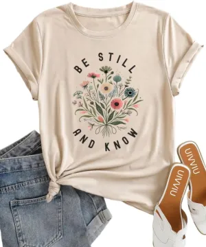Vintage Wildflowers Graphic Shirt Women's Casual Holiday Short Sleeved T-Shirt Boho Floral Printed Tee Fall Tops