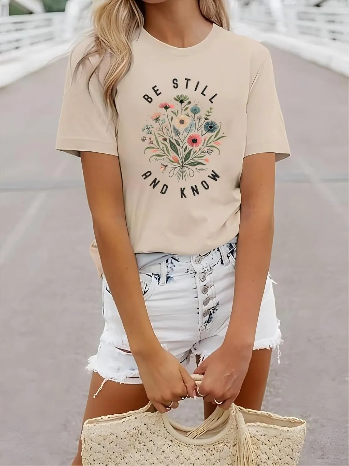 Vintage Wildflowers Graphic Shirt Women's Casual Holiday Short Sleeved T-Shirt Boho Floral Printed Tee Fall Tops