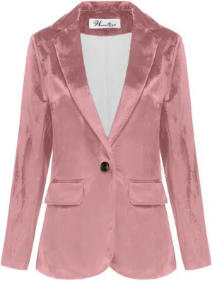 Wemaliyzd Womens Velvet Jacket Slim Fit 1 Button Blazer Office Lady