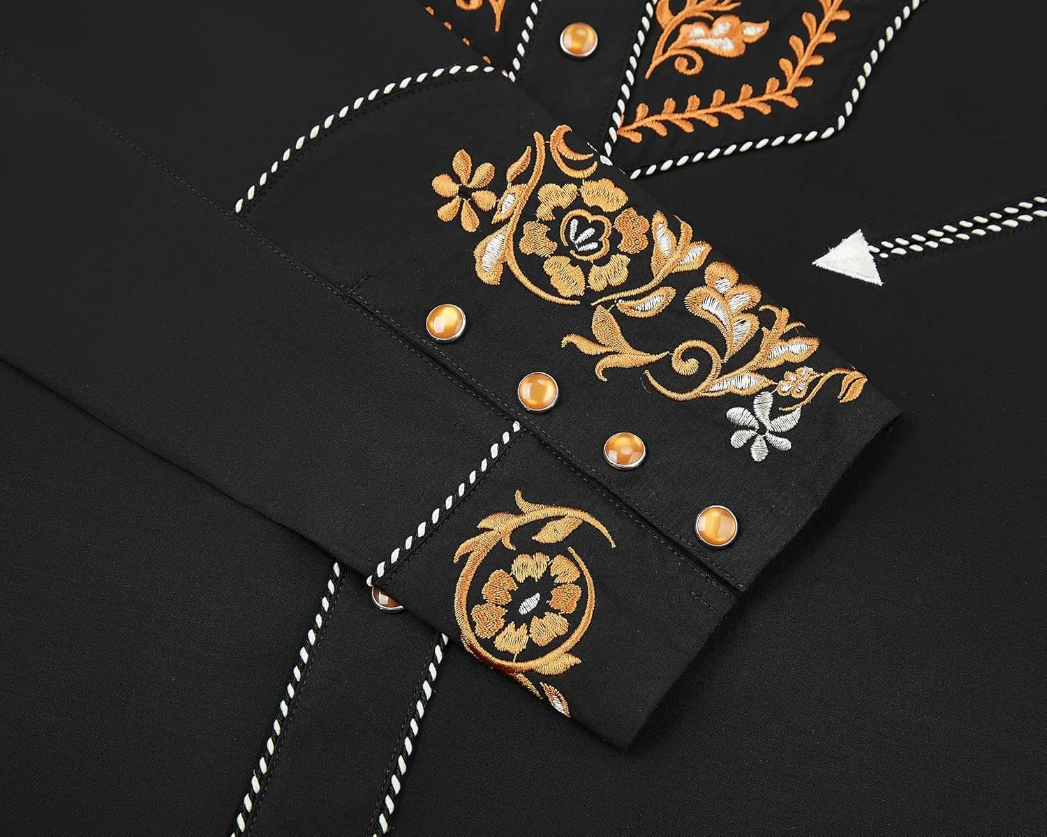 Western Embroidered Cowboy Shirts for Men, Casual Button Down Long Sleeve Shirt Floral Design Retro Shirt