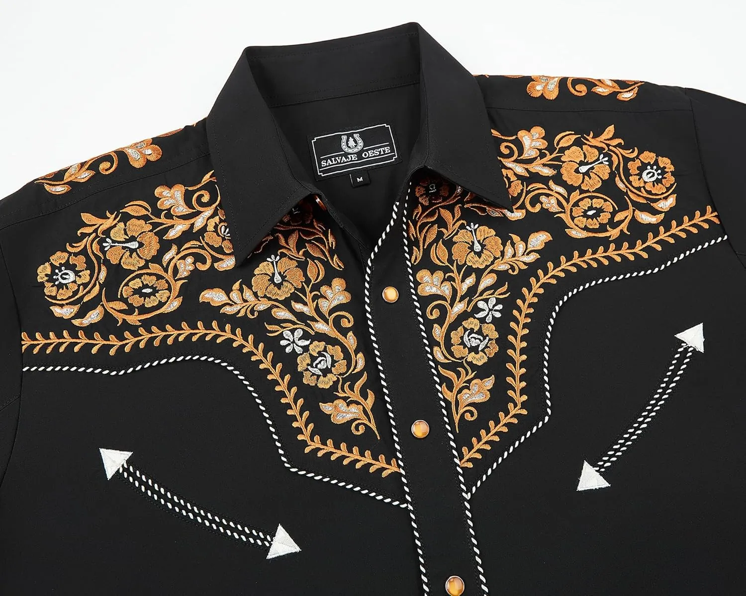 Western Embroidered Cowboy Shirts for Men, Casual Button Down Long Sleeve Shirt Floral Design Retro Shirt