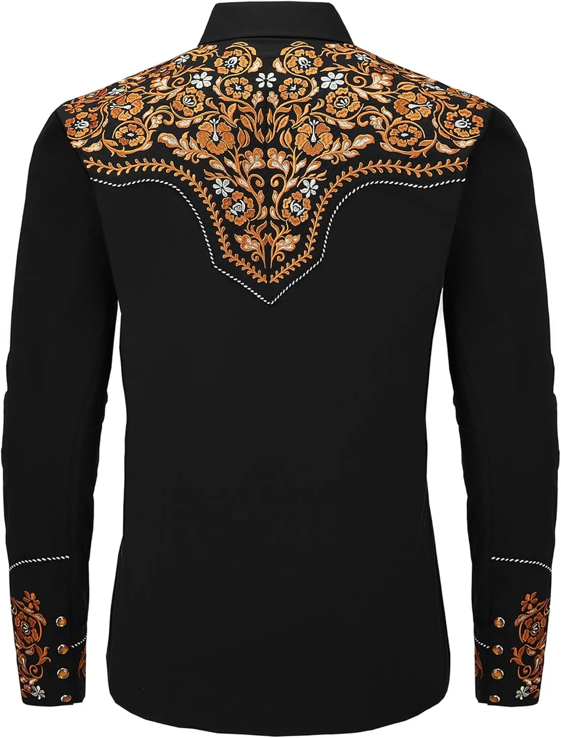 Western Embroidered Cowboy Shirts for Men, Casual Button Down Long Sleeve Shirt Floral Design Retro Shirt