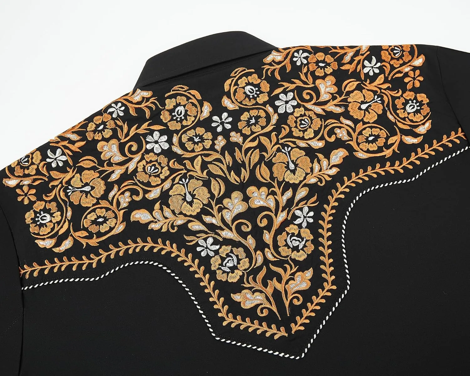 Western Embroidered Cowboy Shirts for Men, Casual Button Down Long Sleeve Shirt Floral Design Retro Shirt
