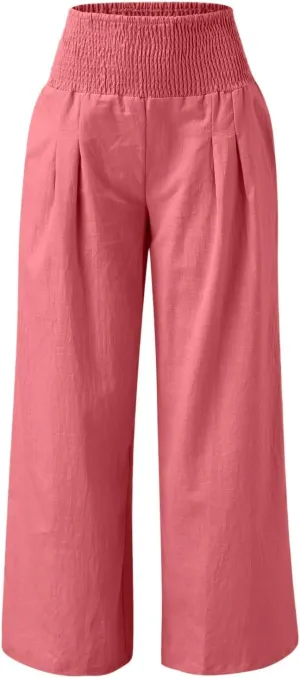 Wide Leg Ankle Pants for Women 2025 Baggy Y2K Summer Stretchy Boho Beach Pants High Waist Plus Size Lounge Palazzo Trousers