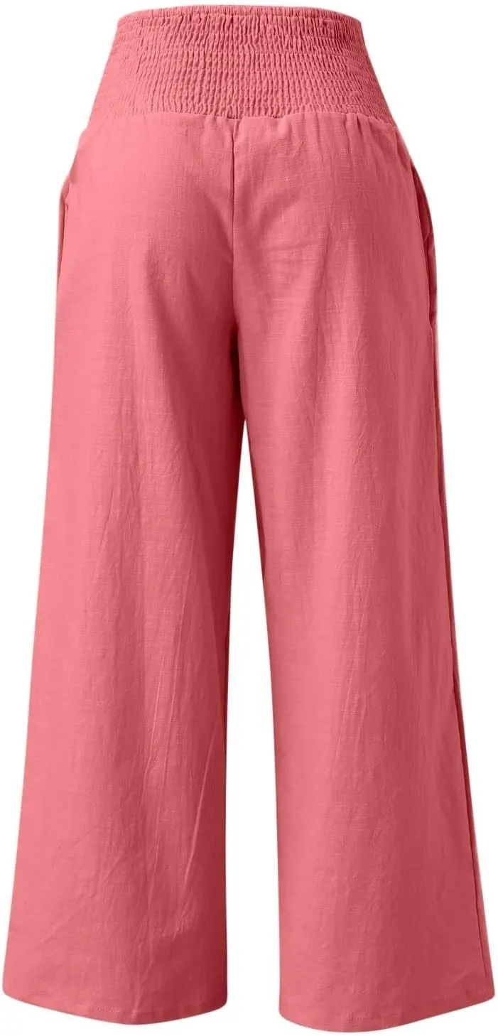 Wide Leg Ankle Pants for Women 2025 Baggy Y2K Summer Stretchy Boho Beach Pants High Waist Plus Size Lounge Palazzo Trousers