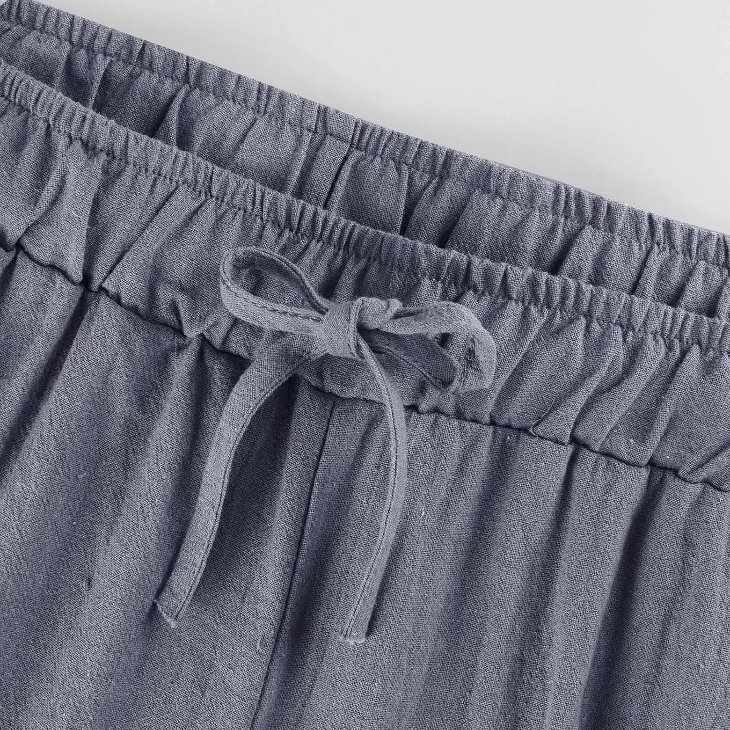 Wide Leg Linen Pants for Women Drawstring Waist Lightweight Summer Pants with Pocket Baggy Cotton Linen Palazzo Pants