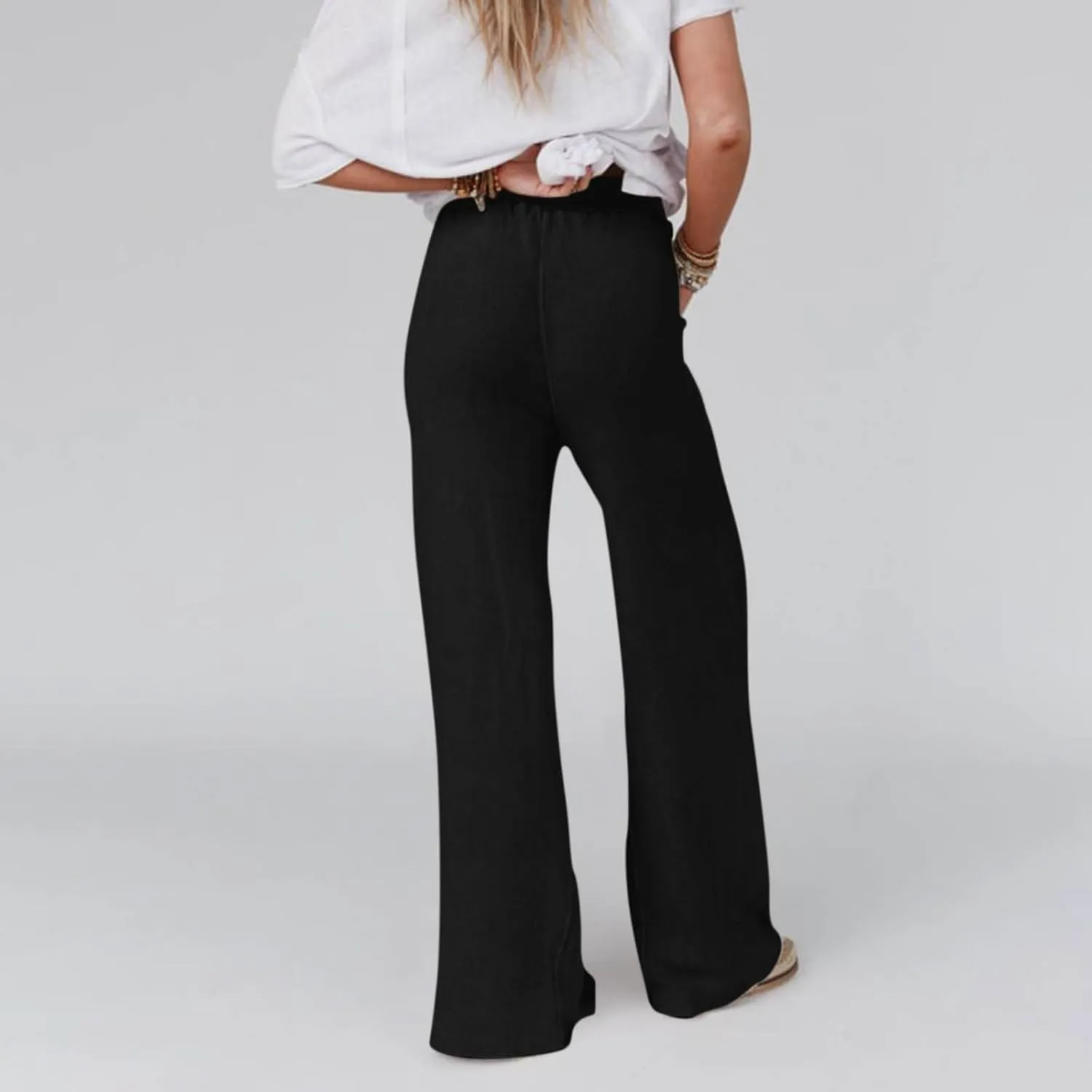 Wide Leg Linen Pants for Women Summer Casual Straight Leg Baggy Pants Lightweight High Waisted Trousers with Pockets