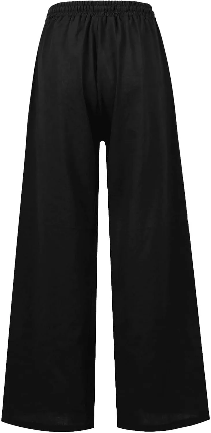 Wide Leg Linen Pants for Women Summer Casual Straight Leg Baggy Pants Lightweight High Waisted Trousers with Pockets