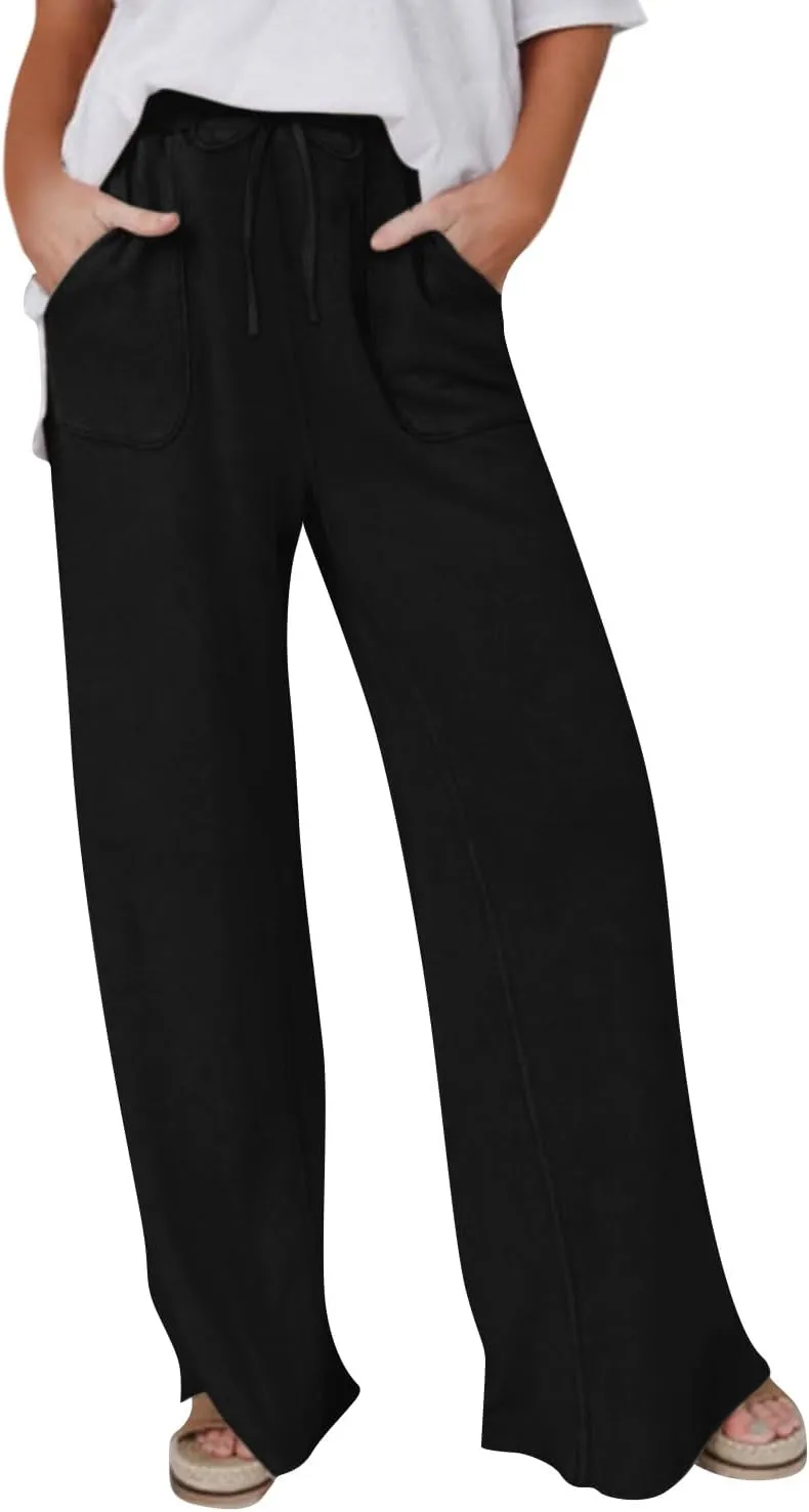 Wide Leg Linen Pants for Women Summer Casual Straight Leg Baggy Pants Lightweight High Waisted Trousers with Pockets