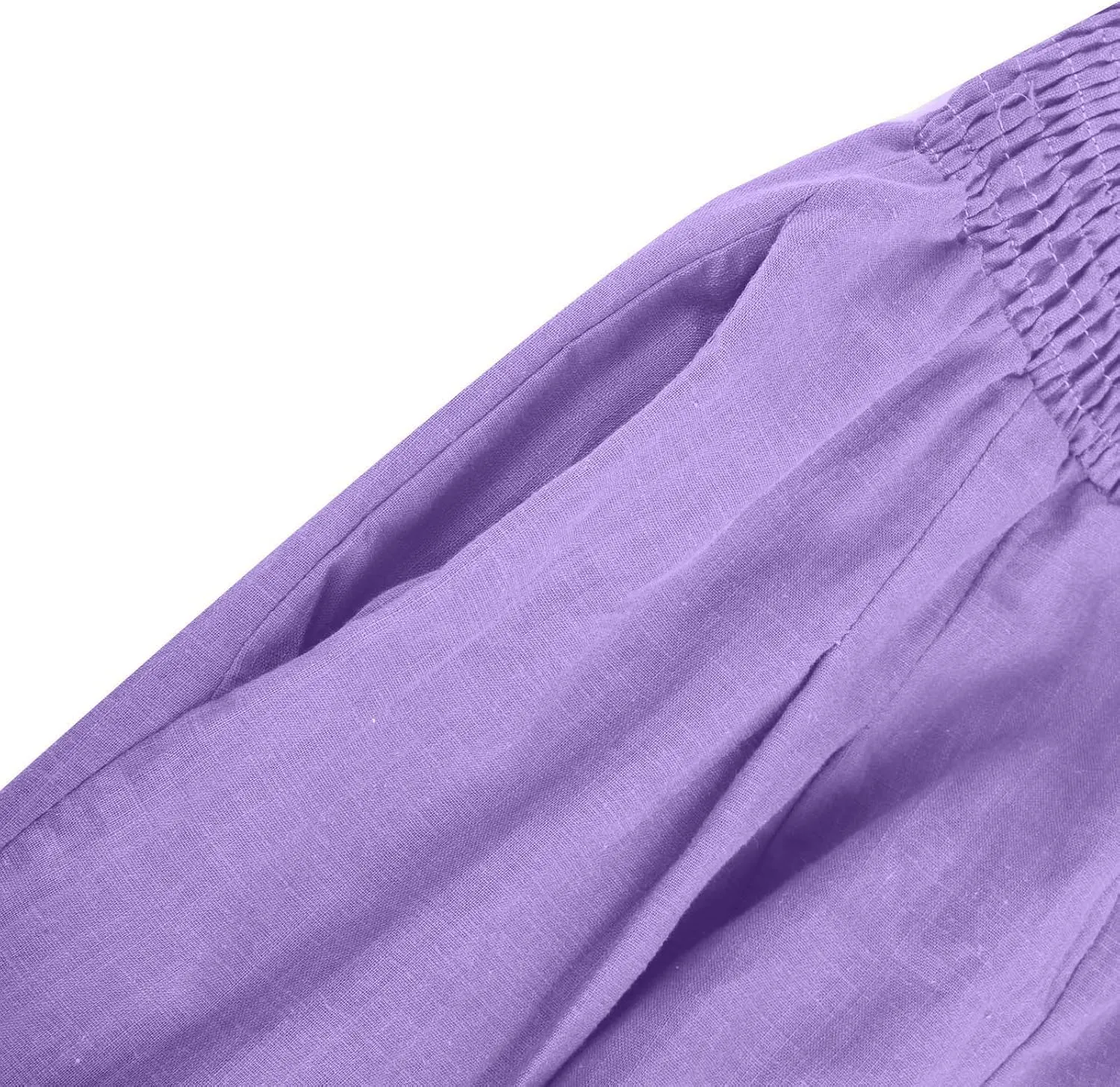 Wide Leg Linen Pants Women Boho Smocked High Waist Palazzo Pants Flowy Summer Vacation Beach Trousers with Pockets
