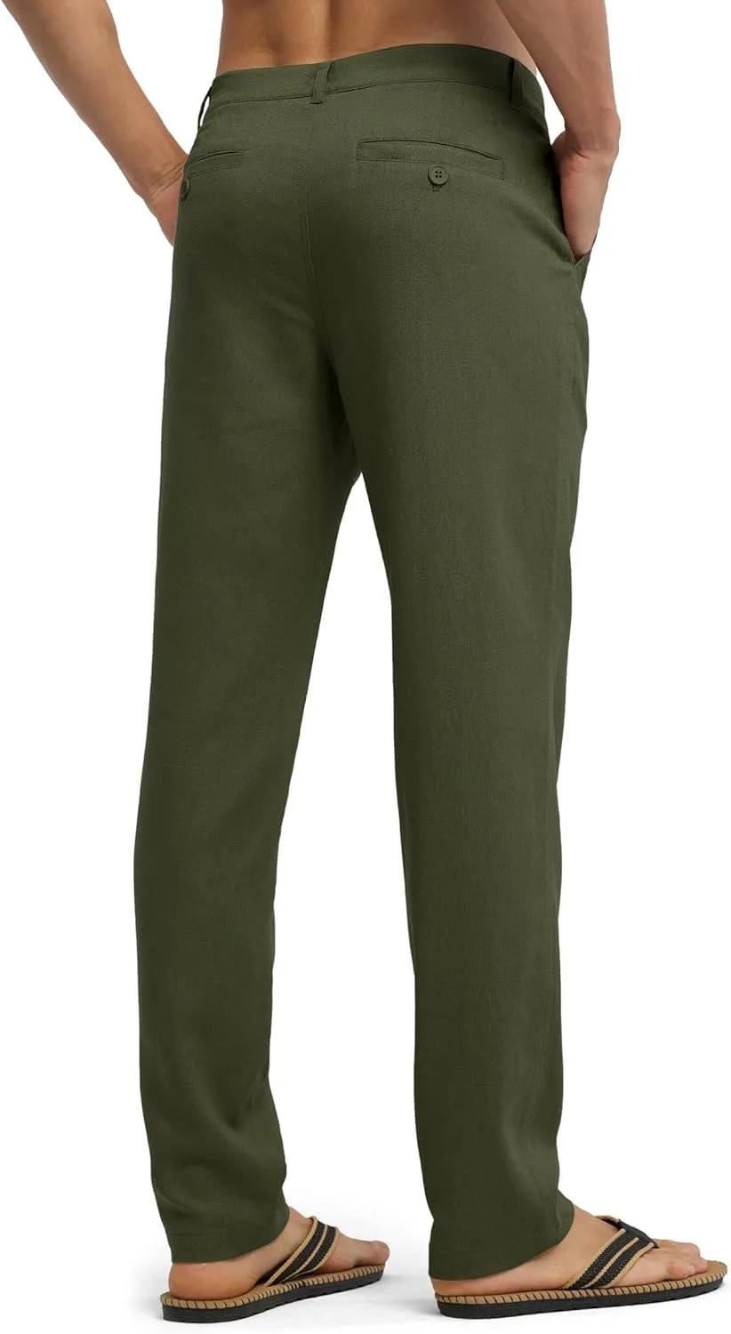 Willit Men's Linen Pants Casual Linen Dress Pants Beach Summer Lightweight Trousers 28" 30" 32"