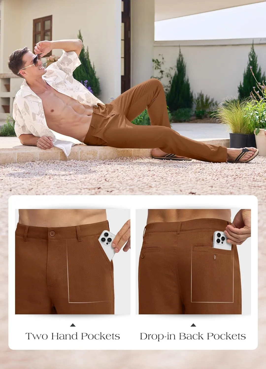 Willit Men's Linen Pants Casual Linen Dress Pants Beach Summer Lightweight Trousers 28" 30" 32"