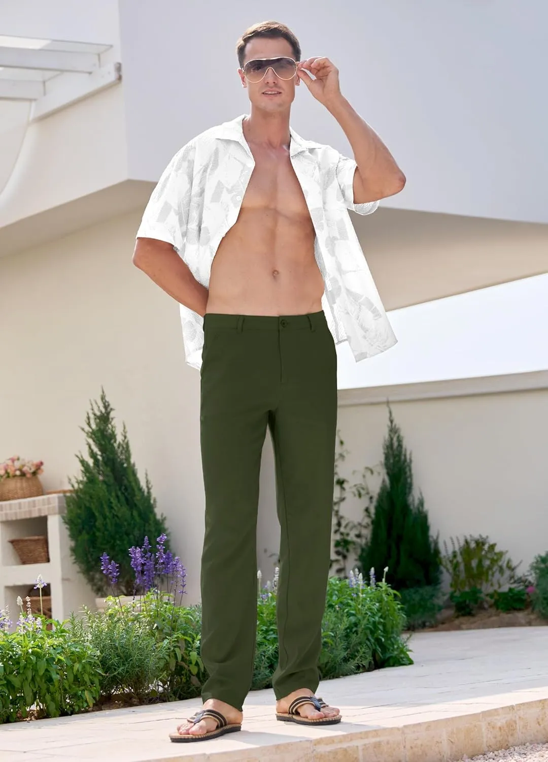 Willit Men's Linen Pants Casual Linen Dress Pants Beach Summer Lightweight Trousers 28" 30" 32"