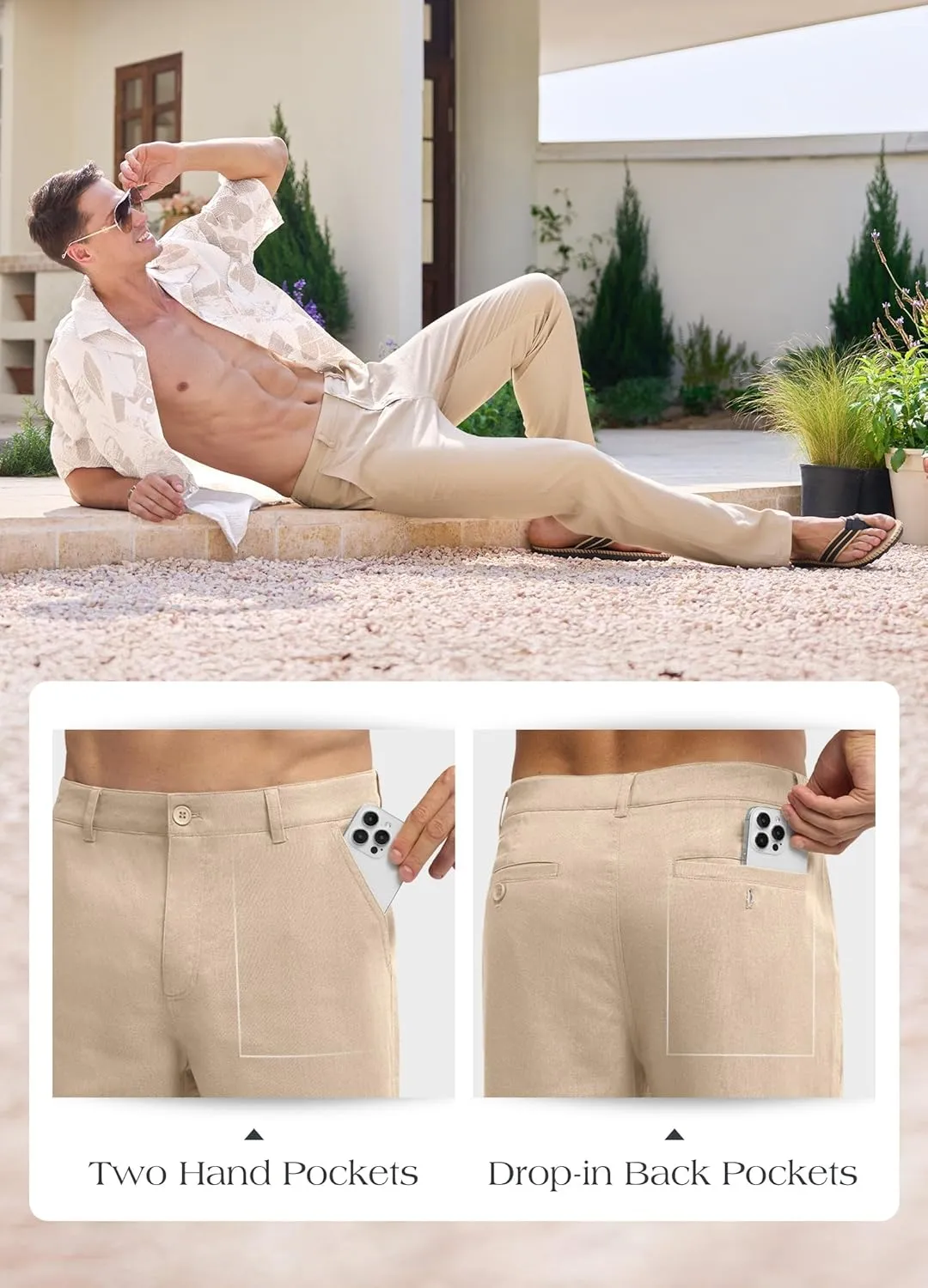 Willit Men's Linen Pants Casual Linen Dress Pants Beach Summer Lightweight Trousers 28" 30" 32"