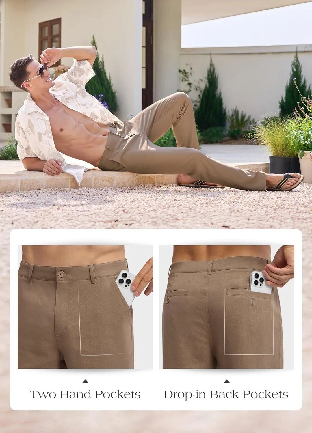 Willit Men's Linen Pants Casual Linen Dress Pants Beach Summer Lightweight Trousers 28" 30" 32"