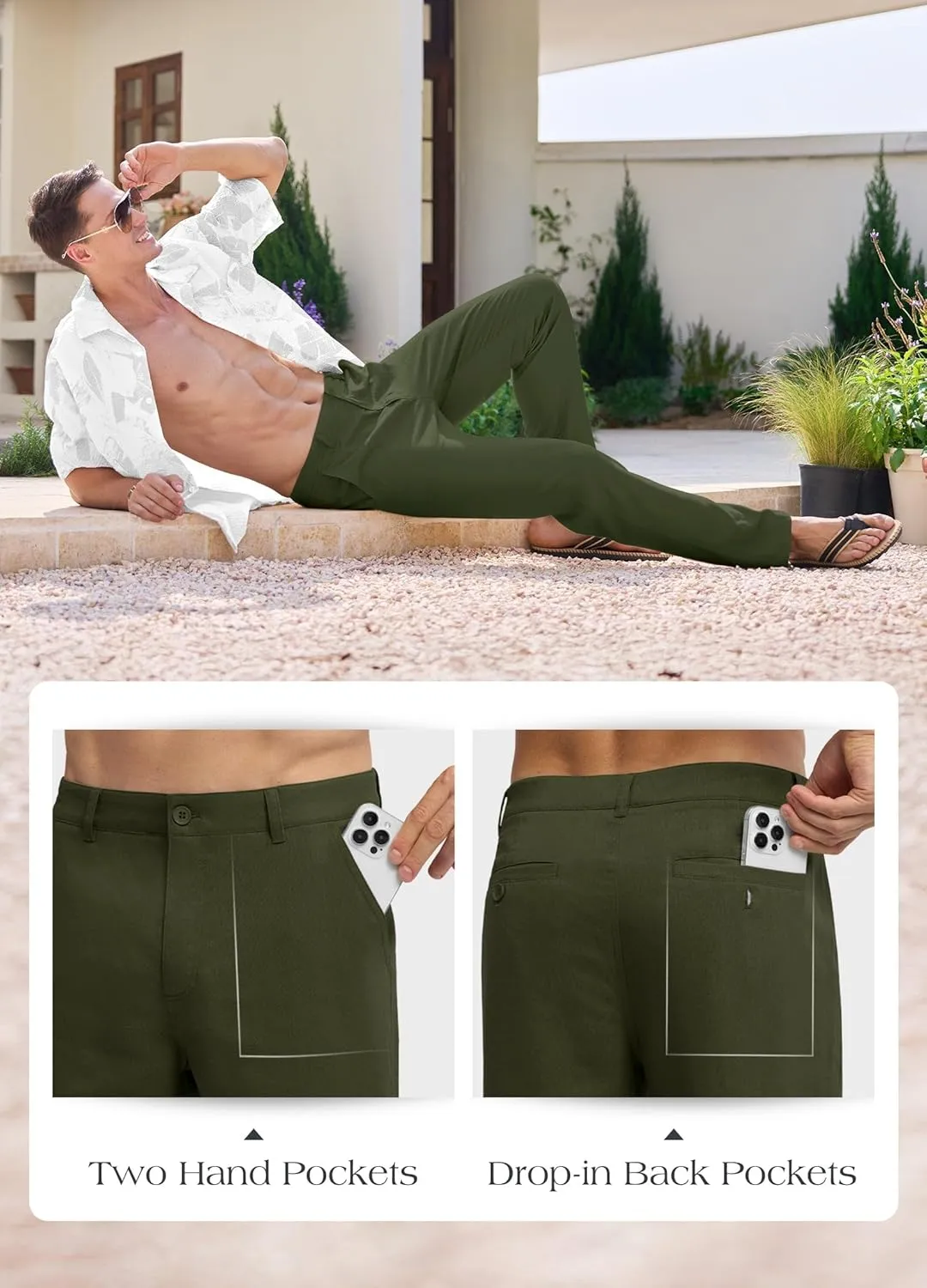 Willit Men's Linen Pants Casual Linen Dress Pants Beach Summer Lightweight Trousers 28" 30" 32"