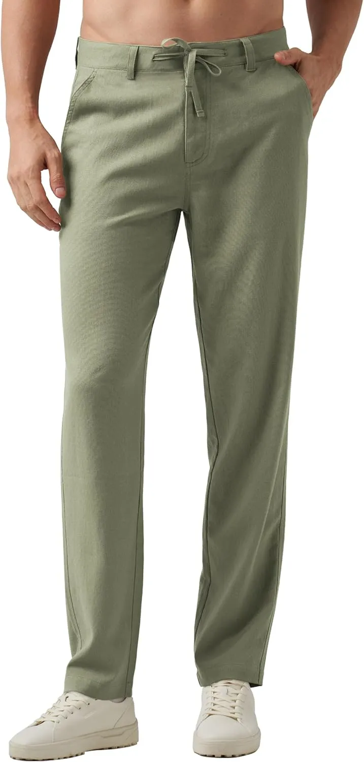 Willit Men's Linen Pants Casual Linen Dress Pants Drawstring Beach Summer Lightweight Trousers 29" 30" 32"